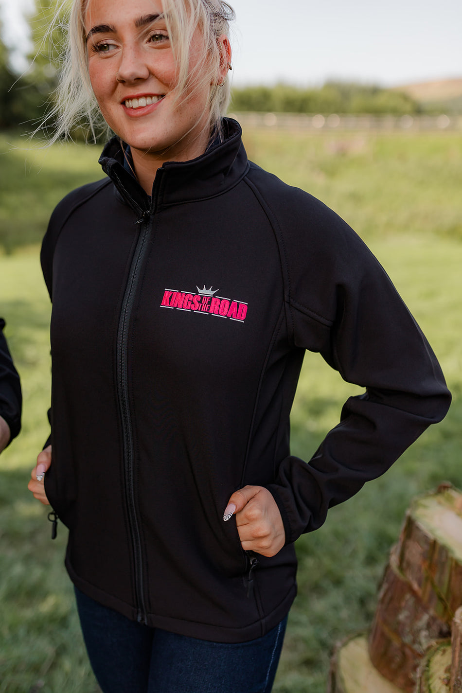 LADIES BLACK JACKET WITH PINK EMBROIDERED LOGO