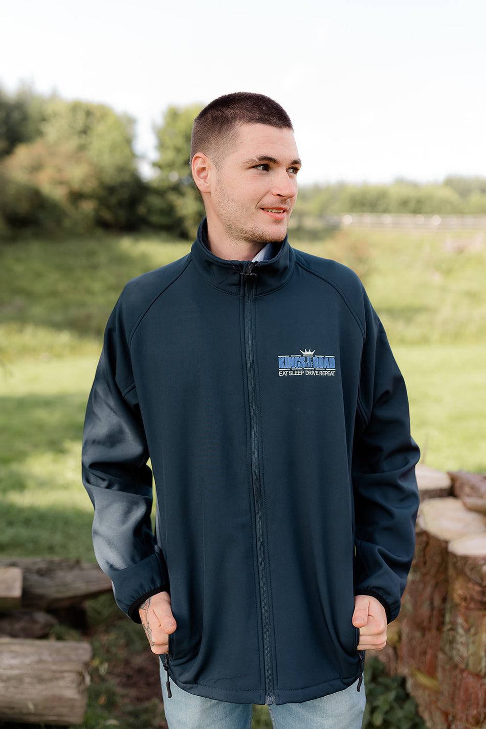 Adults Navy Jacket with Blue Embroidered Logo