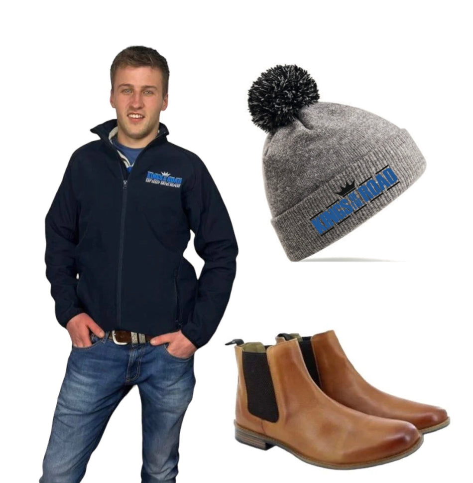 Kings Mens softshell with Kings blue logo, bobble and Boots